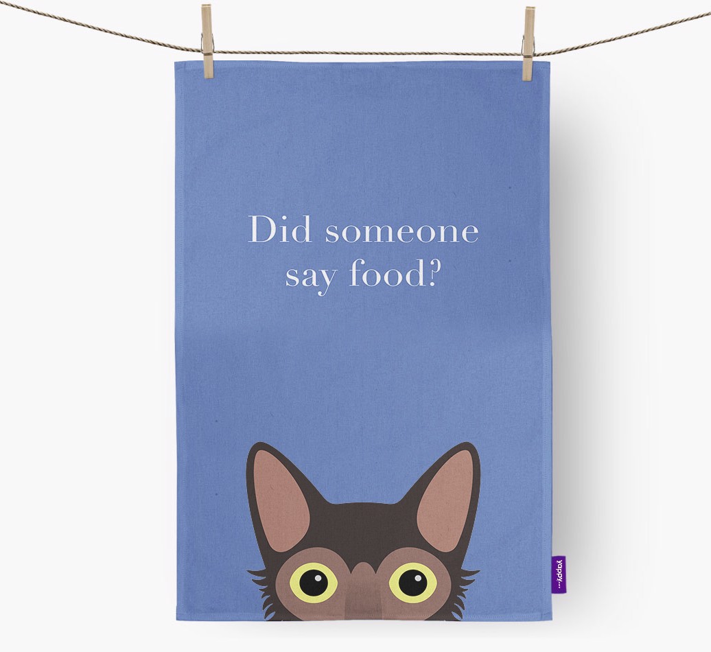 'Did someone say food?' {breedFullName} {colour} Dish Towel front view