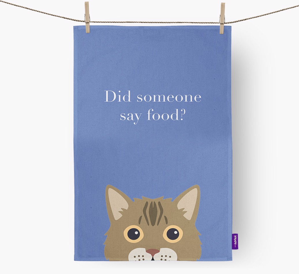 'Did someone say food?' {breedFullName} {colour} Tea Towel front view