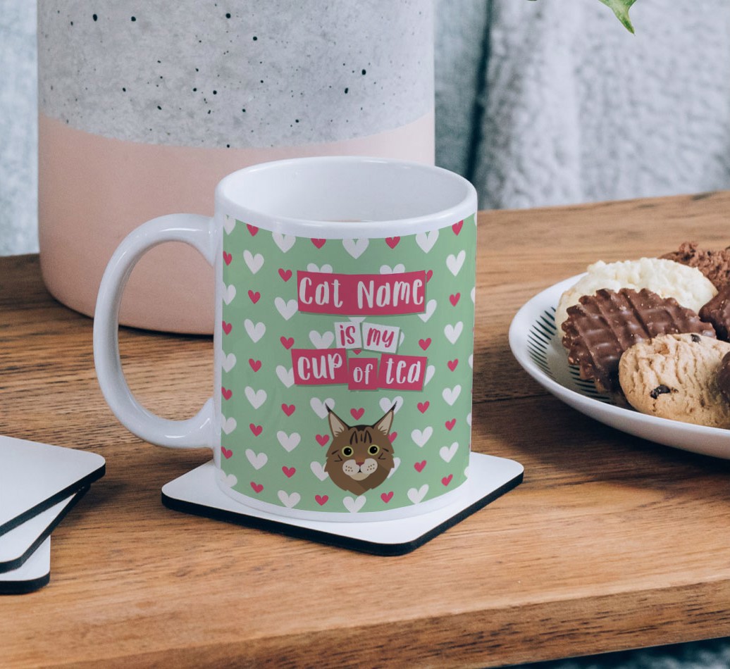 My Cup of Tea: Personalised {breedCommonName} Mug - on a coffee table