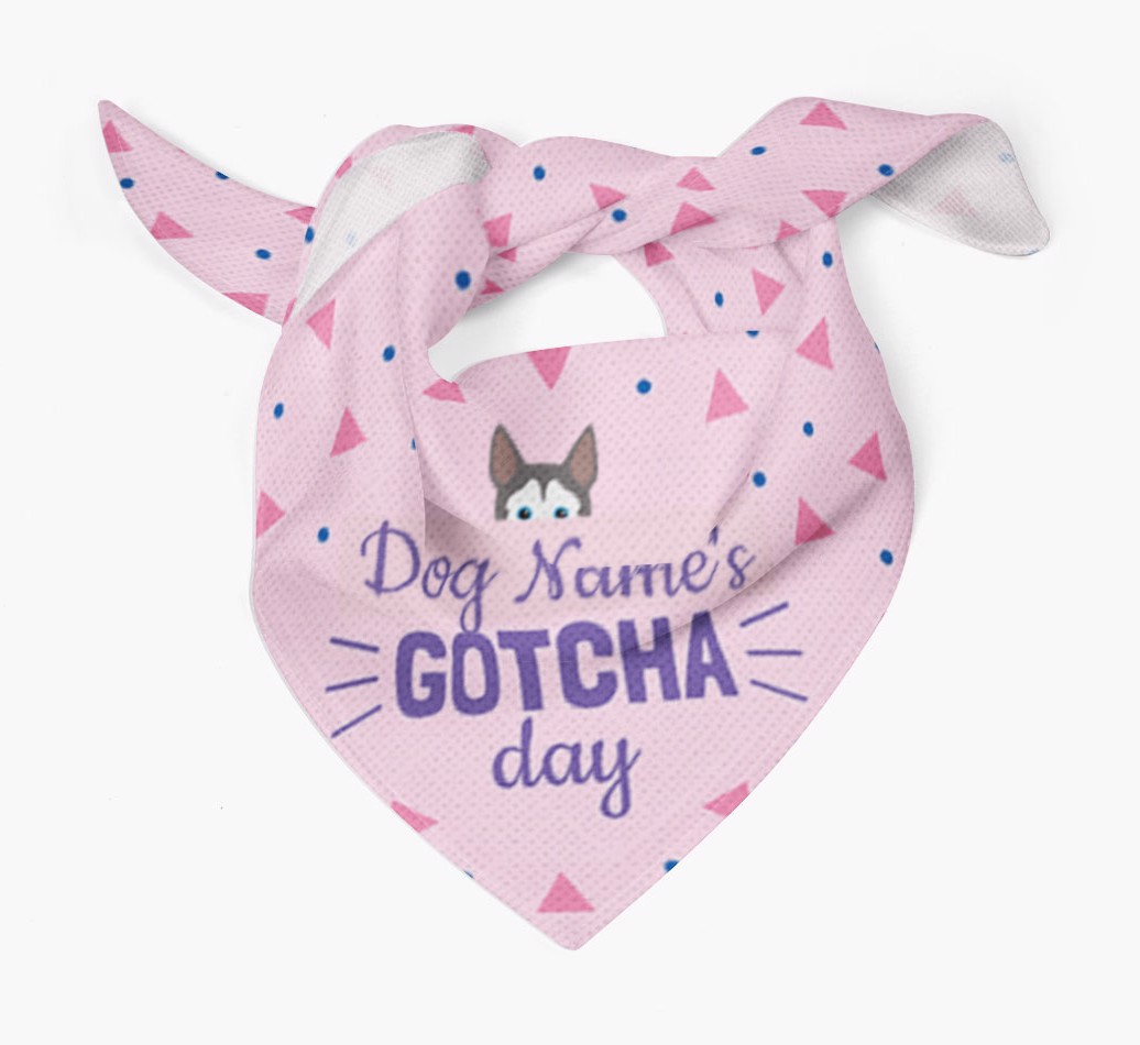 Personalized 'Gotcha Day' Bandana with Icon of your {breedFullName} Tied