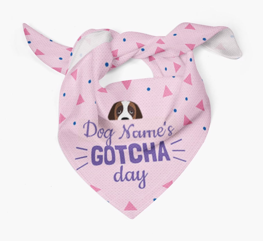 Personalized 'Gotcha Day' Bandana with Icon of your {breedFullName} Tied