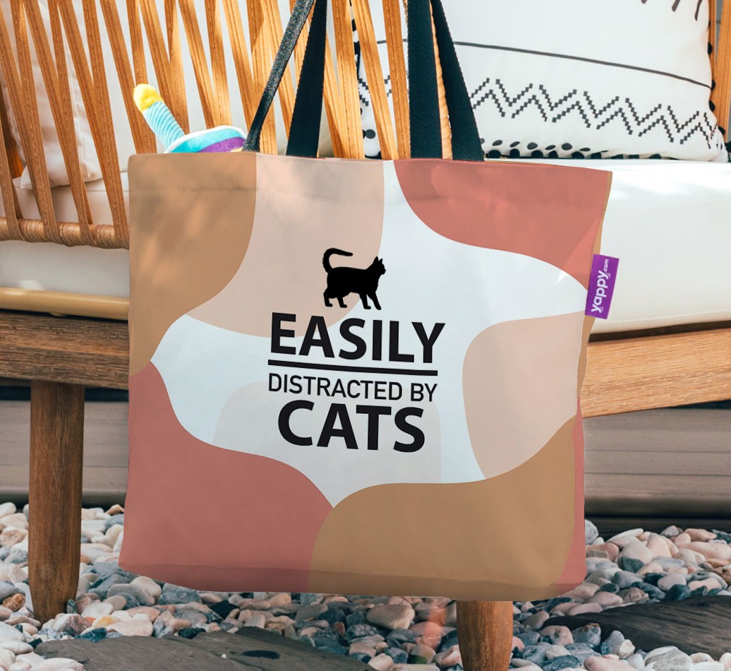 Easily Distracted By Cats: Personalised {breedFullName} Canvas Bag - hanging on a chair
