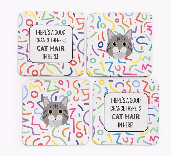 'Chance of Cat Hair' - Personalised {breedFullName} Coasters (Set of 4)