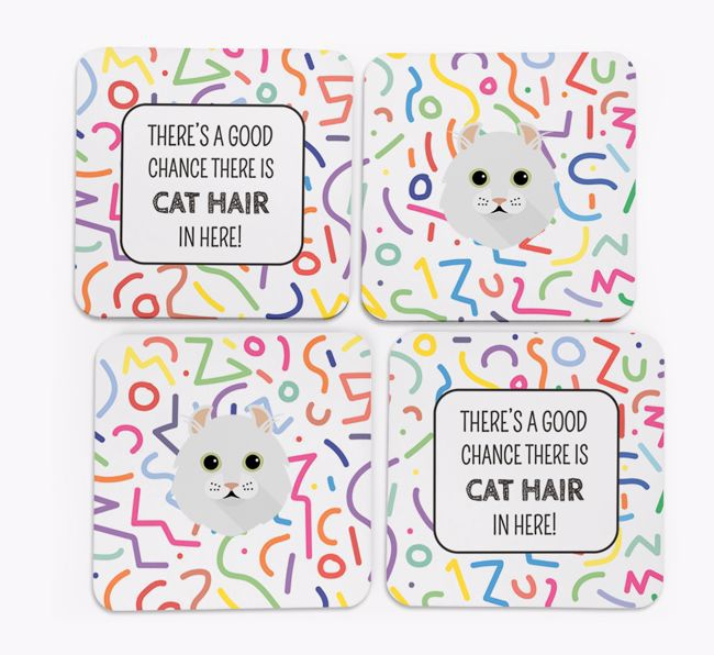 'Chance of Cat Hair' - Personalised {breedFullName} Coasters (Set of 4)