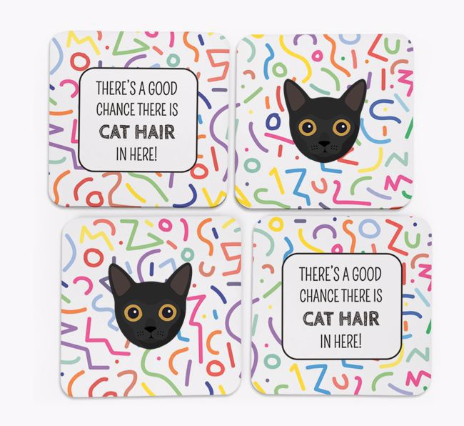 'Chance of Cat Hair' - Personalised {breedFullName} Coasters (Set of 4)