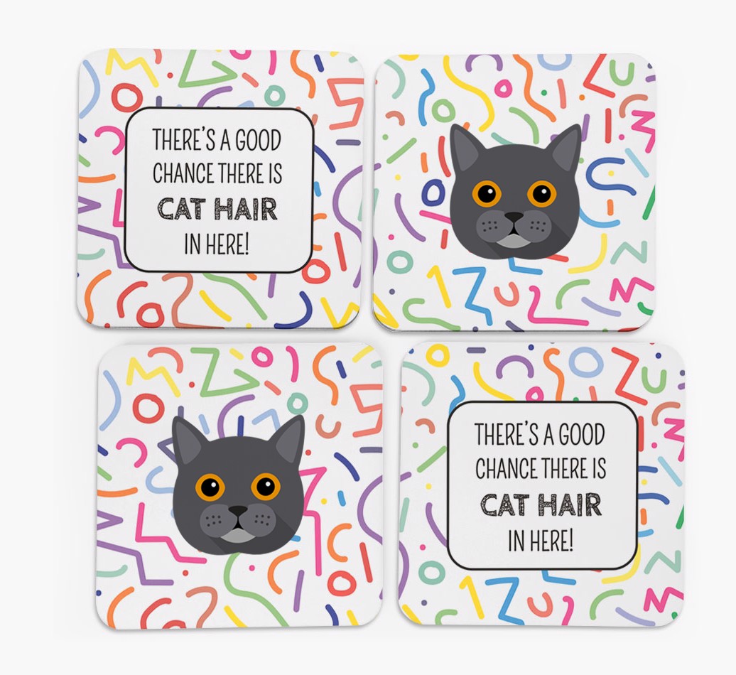 Chance of Cat Hair' {breedFullName} Coasters - Set of 4 - front of coasters