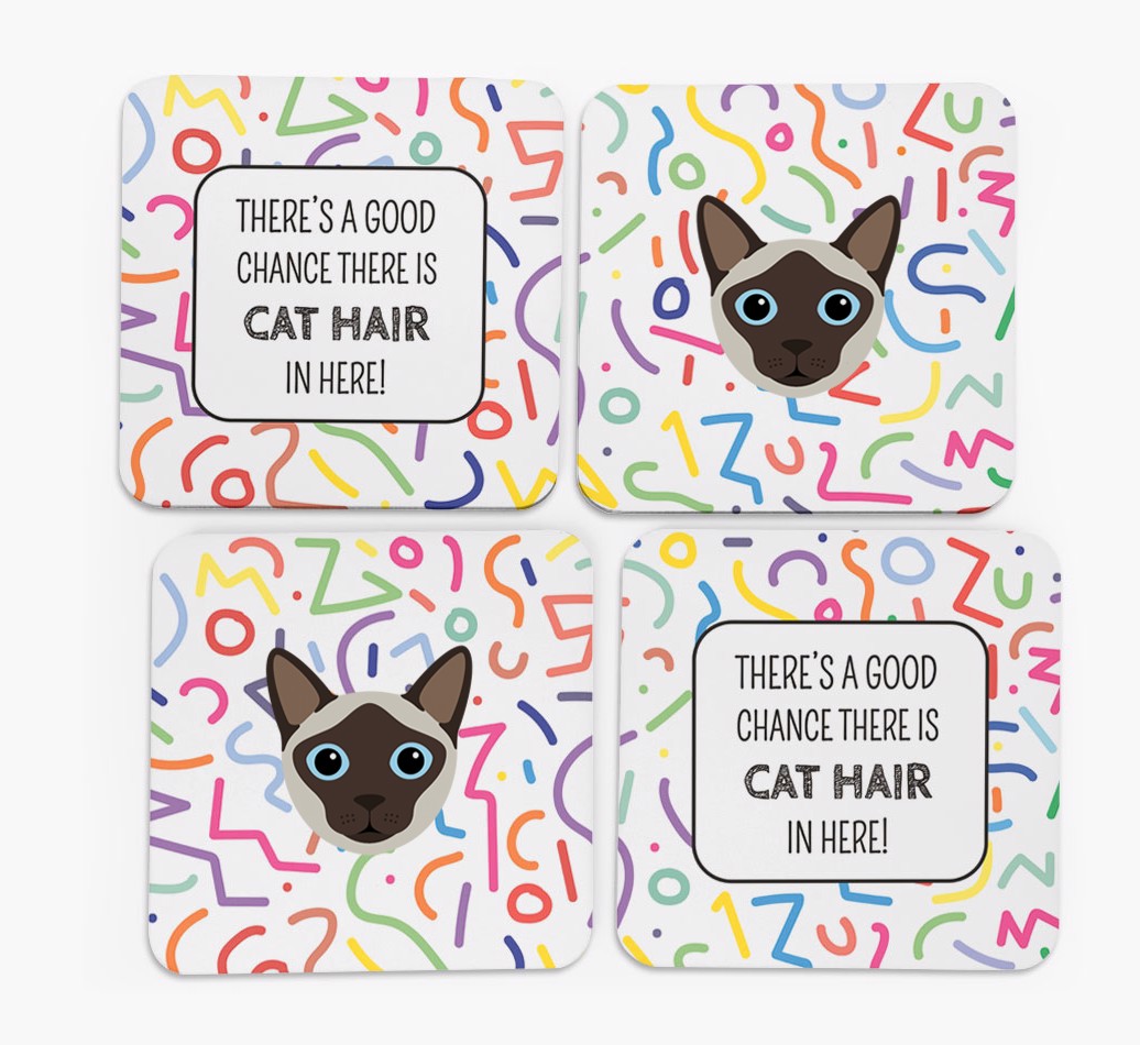 Chance of Cat Hair' {breedFullName} Coasters - Set of 4 - front of coasters