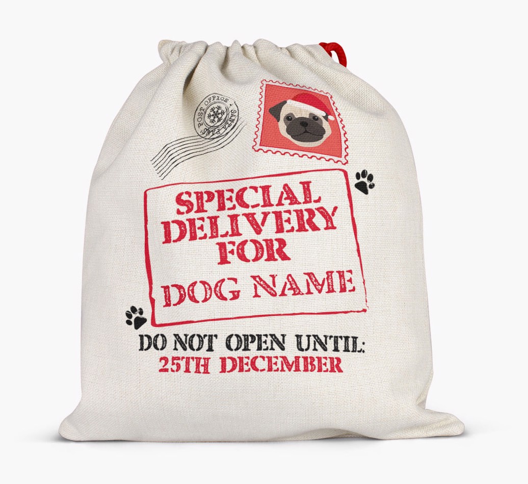 Special Delivery for {dogsName}: Personalised {breedFullName} Santa Sack - Full