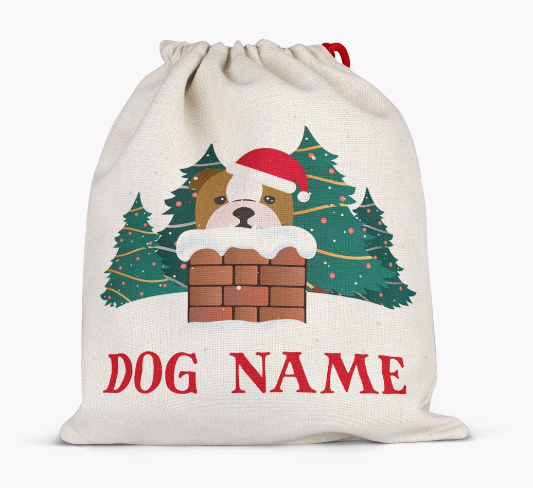 Peeking Dog with Santa Hat: Personalised {breedFullName} Santa Sack - Full