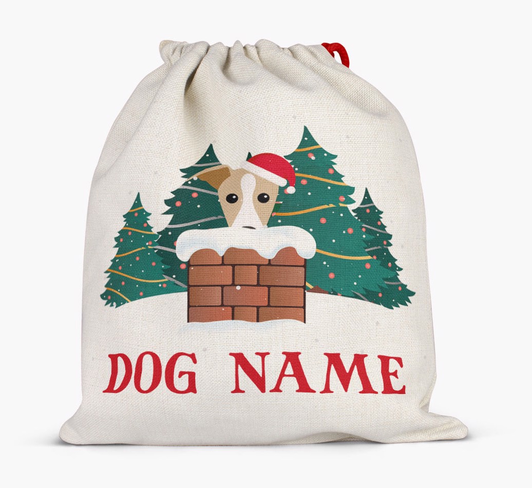 Peeking Dog with Santa Hat: Personalized {breedFullName} Santa Sack - Full