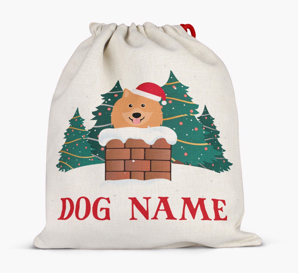 Peeking Dog with Santa Hat: Personalized {breedFullName} Santa Sack - Full