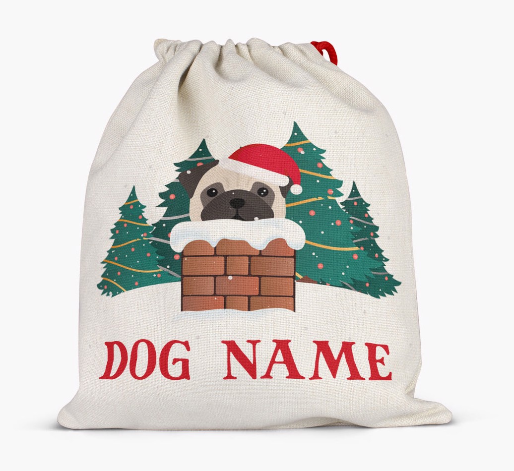 Peeking Dog with Santa Hat: Personalised {breedFullName} Santa Sack - Full