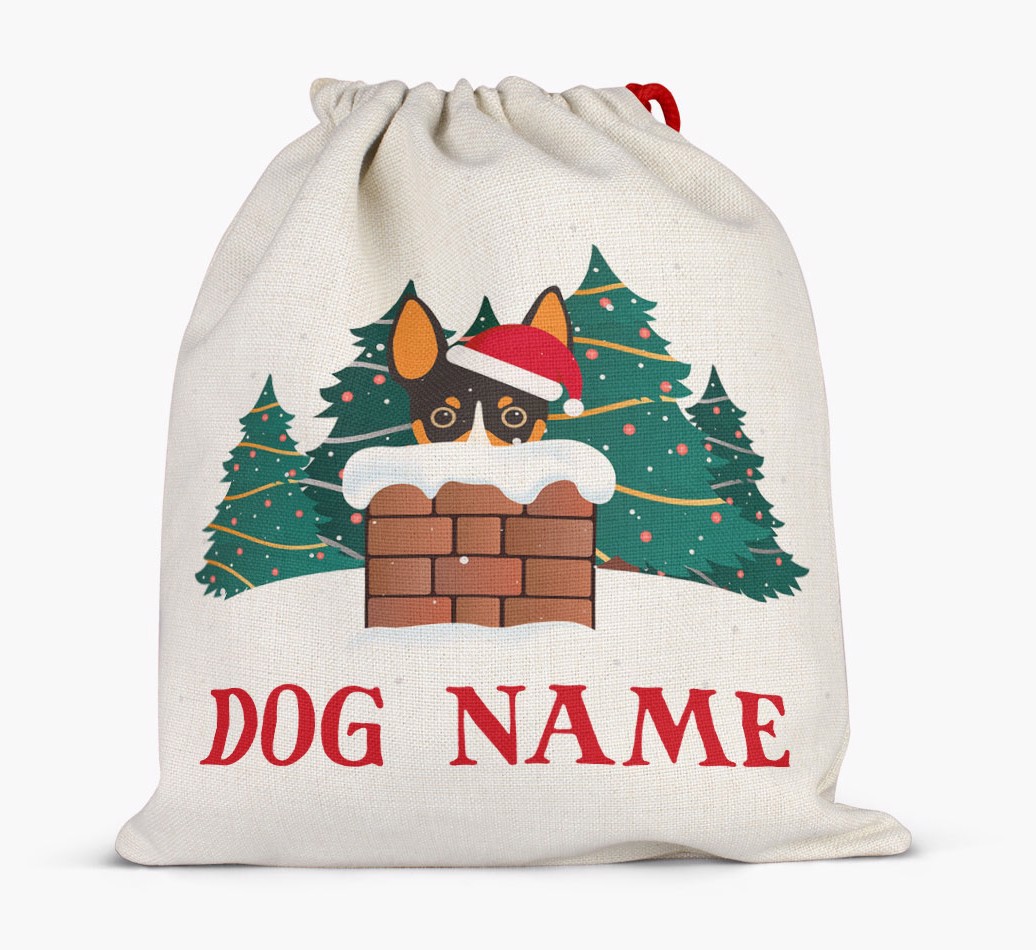 Peeking Dog with Santa Hat: Personalised {breedFullName} Santa Sack - Full