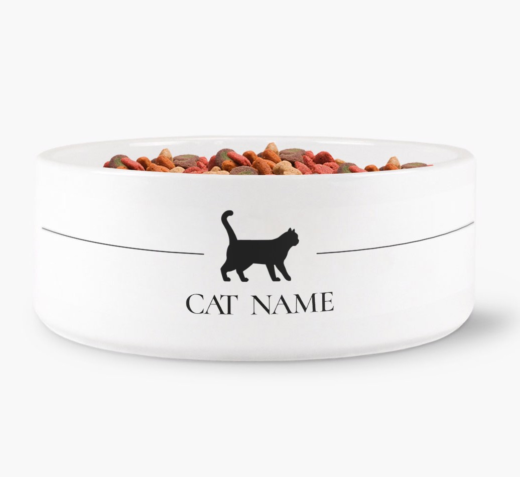 '{breedFullName} Silhouette' - Personalised Cat Bowl - front view