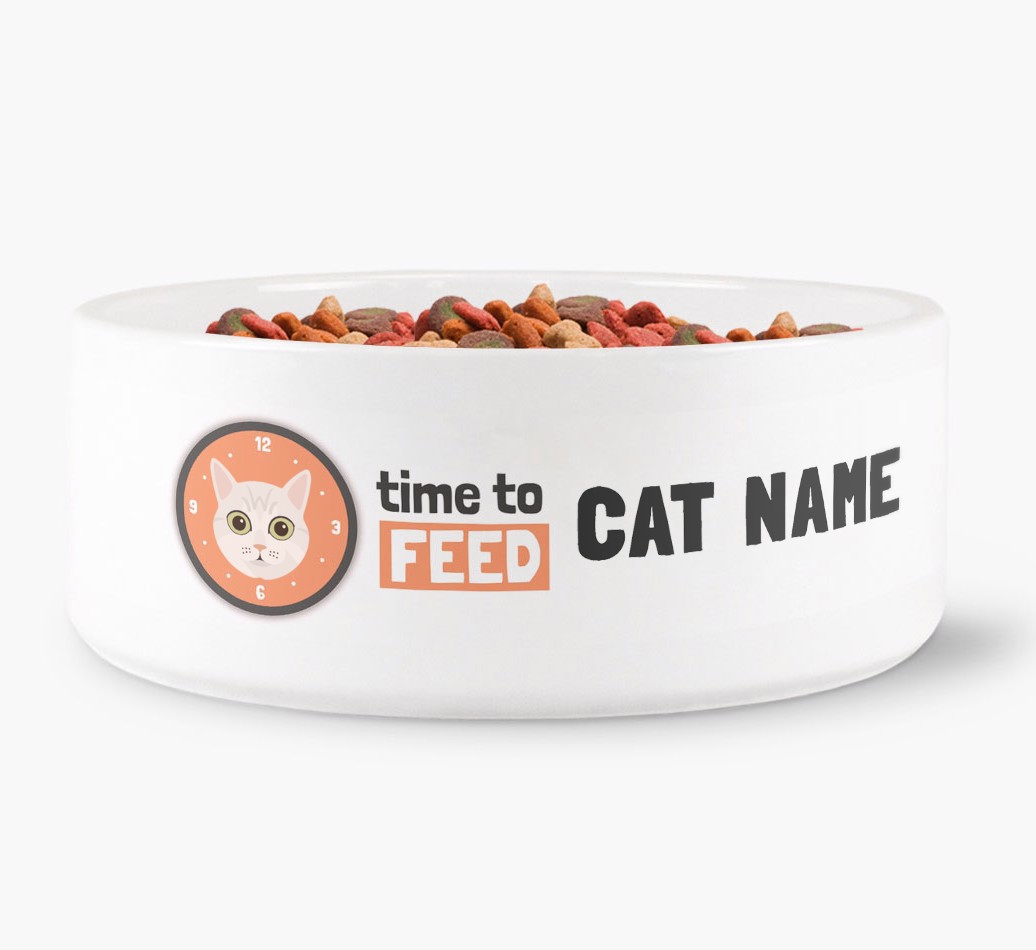 'Time to Feed' - Personalised Cat Bowl for your {breedFullName} - front view