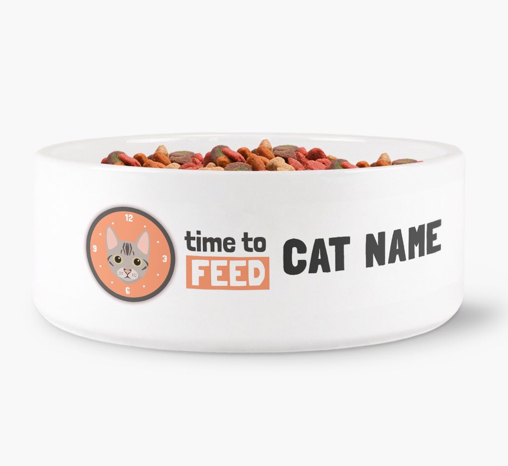 'Time to Feed' - Personalised Cat Bowl for your {breedFullName} - front view