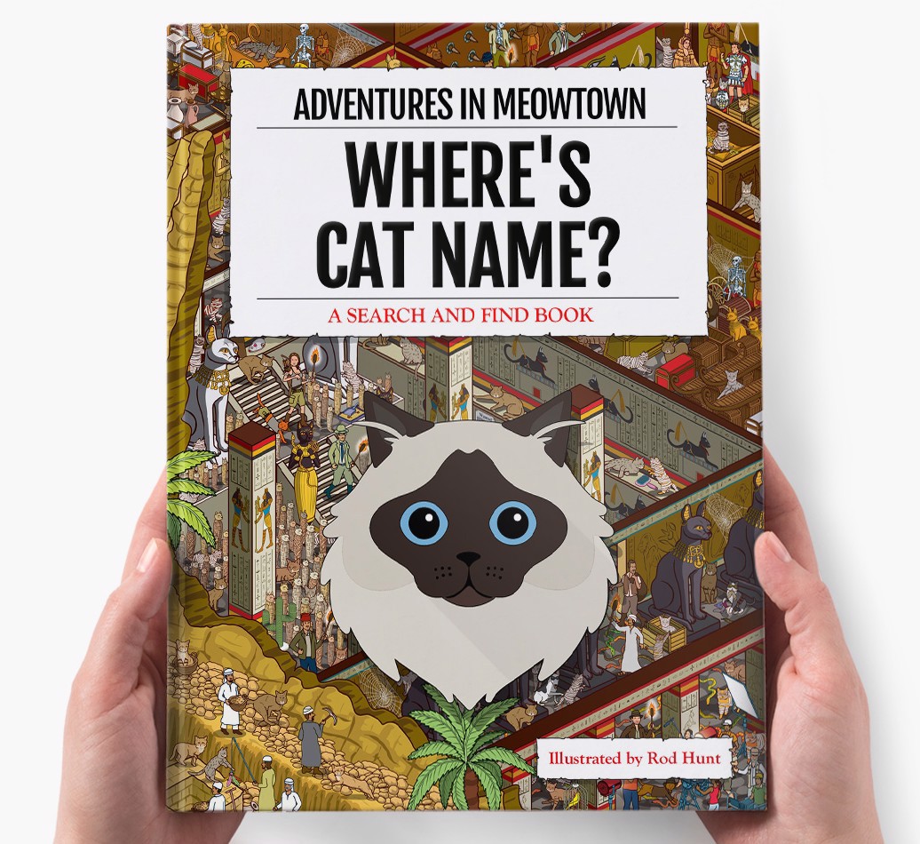Personalized Where's Cat Name In Meowtown Book - holding in hands