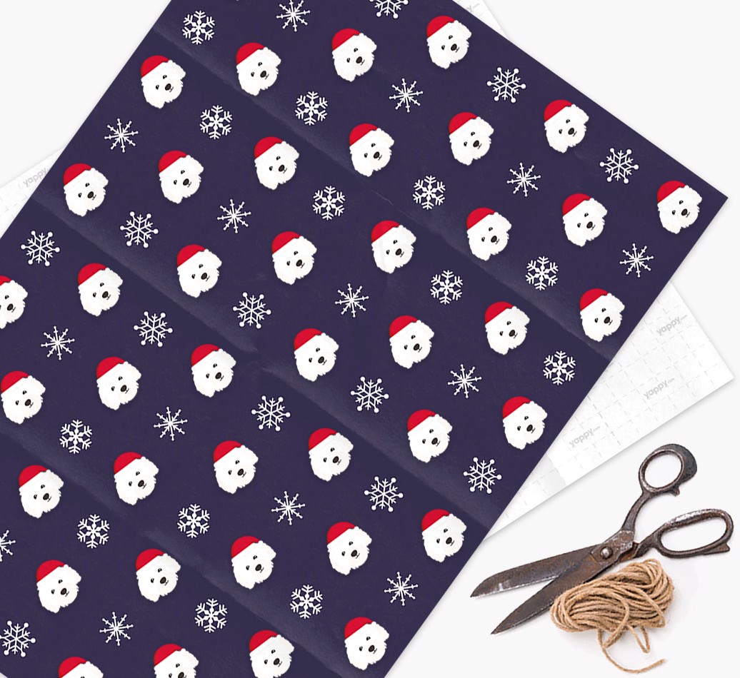 'Snowflake' - Personalised {breedFullName} Wrapping Paper - flat