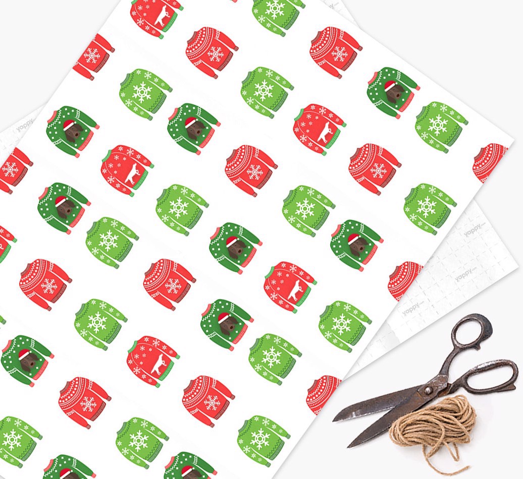 'Christmas Jumpers' - Personalised {breedCommonName} Wrapping Paper - flat