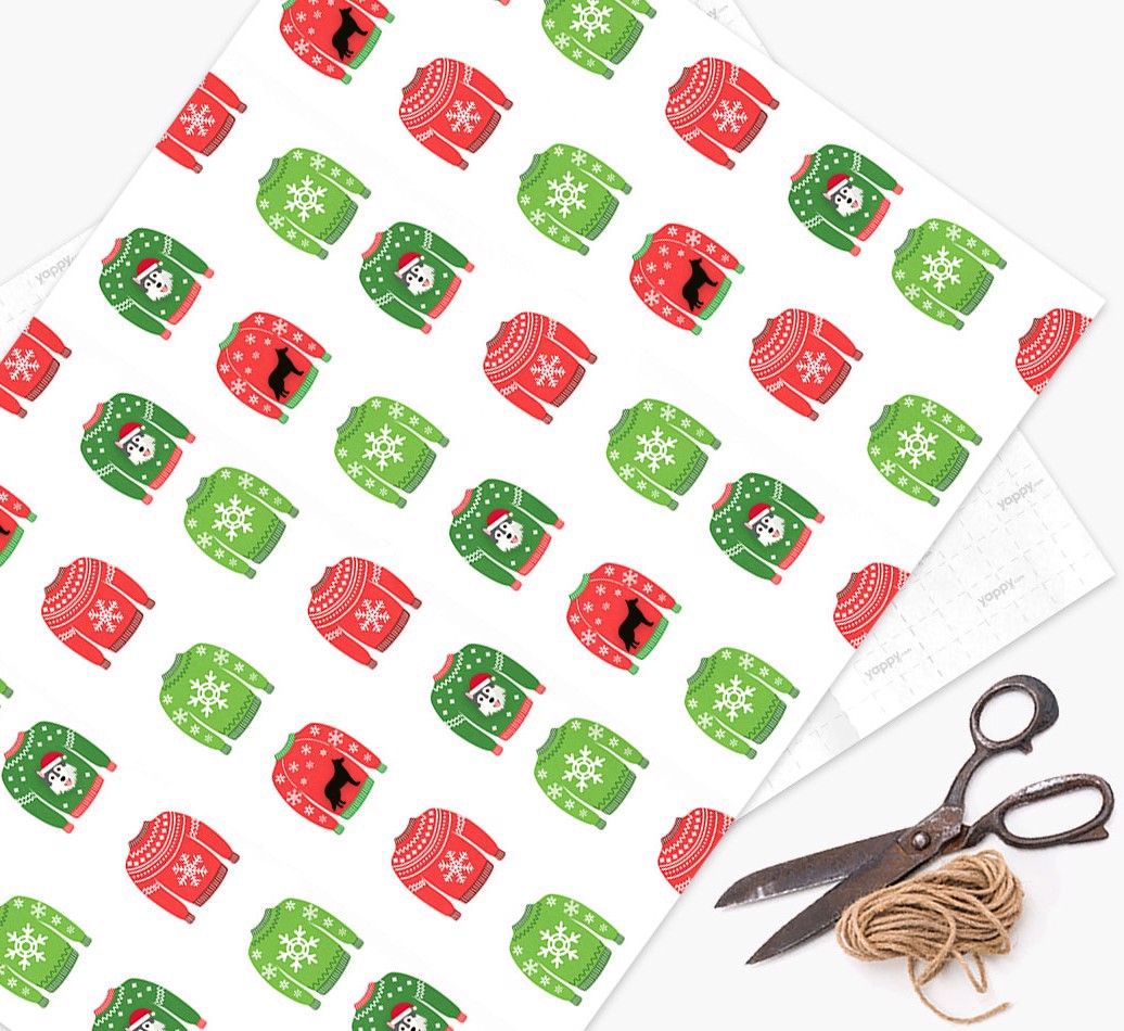 'Christmas Jumpers' - Personalized {breedCommonName} Wrapping Paper - flat