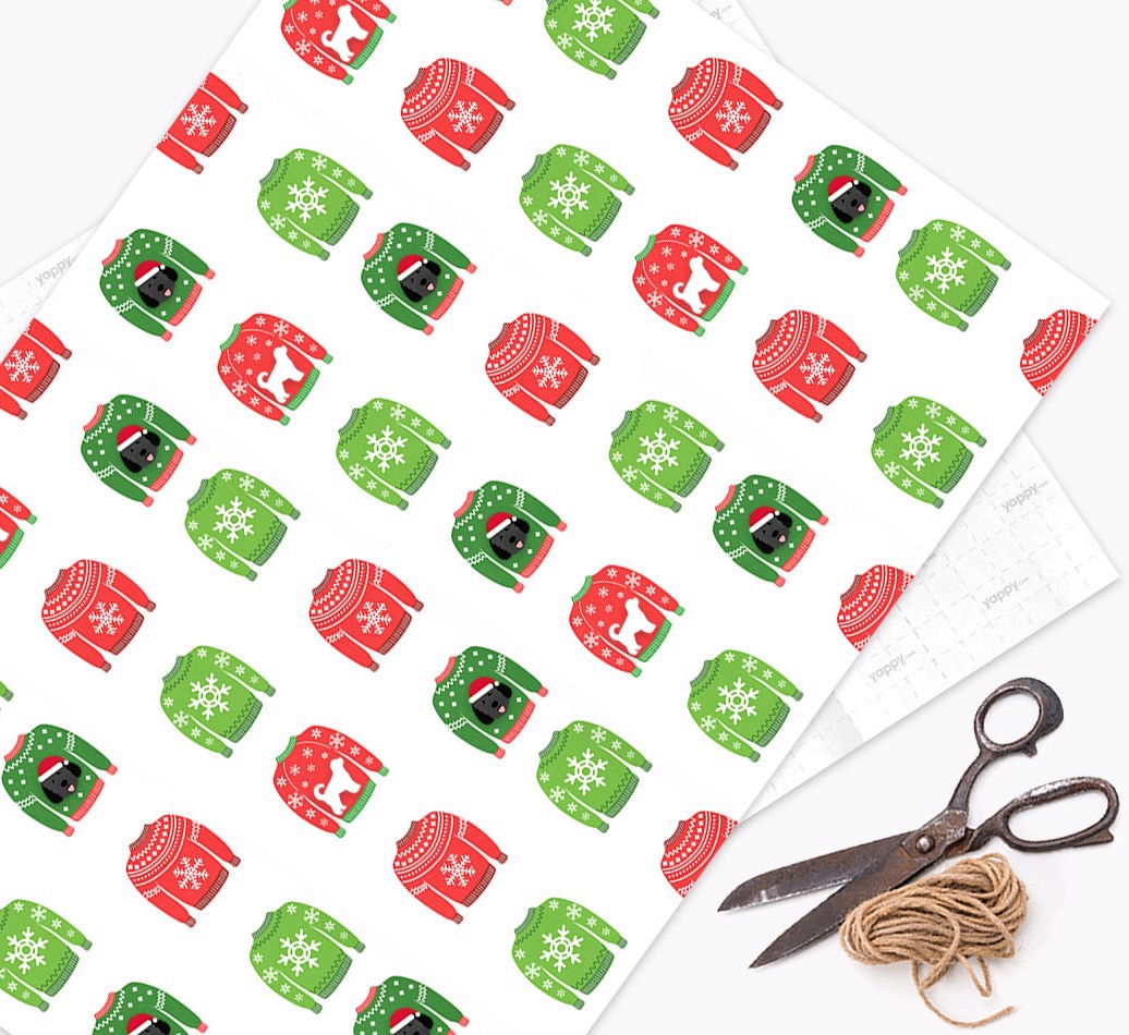 'Christmas Jumpers' - Personalised {breedCommonName} Wrapping Paper - flat