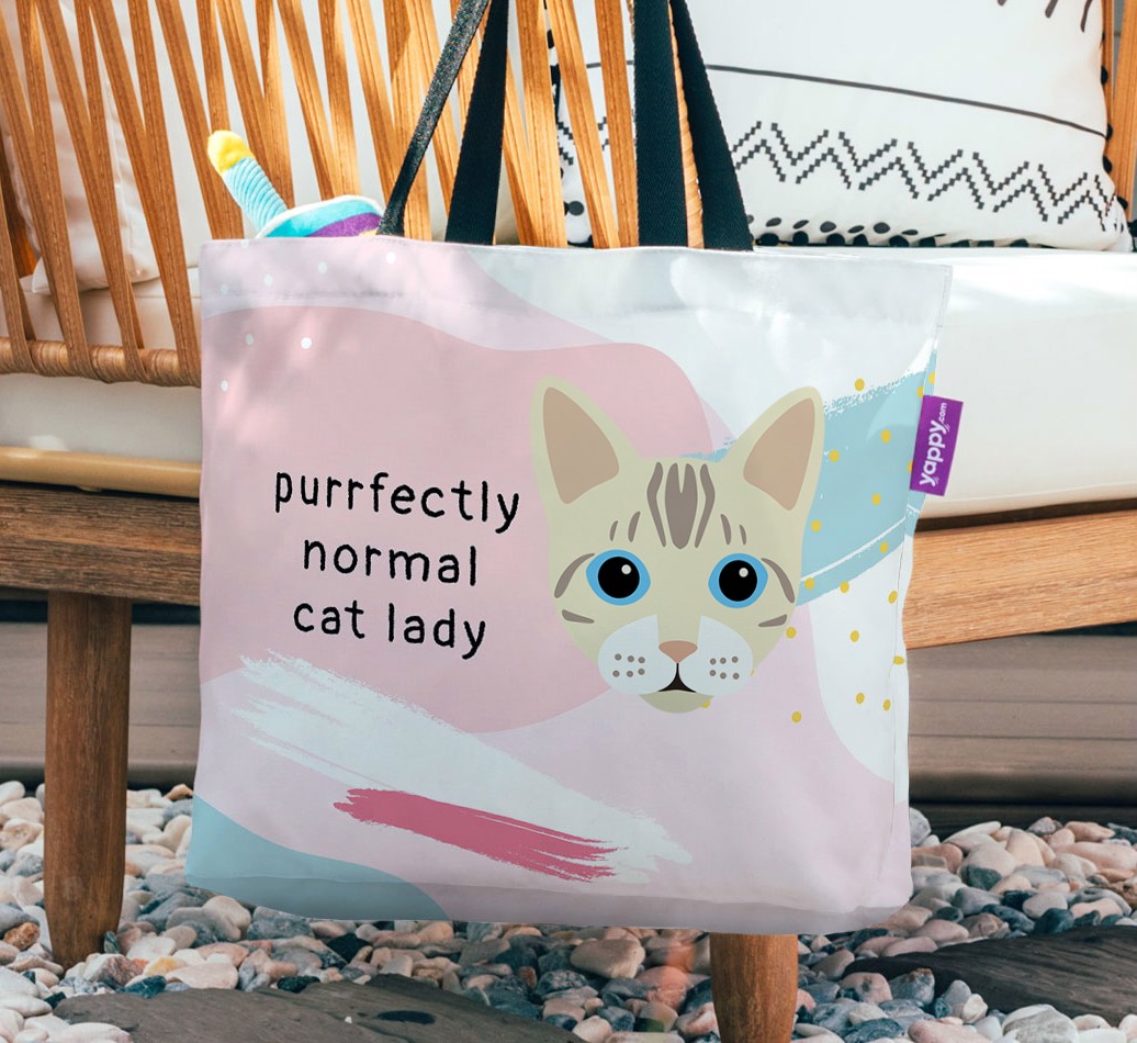 Purrfectly Normal Cat Lady: Canvas Bag - hanging on a chair