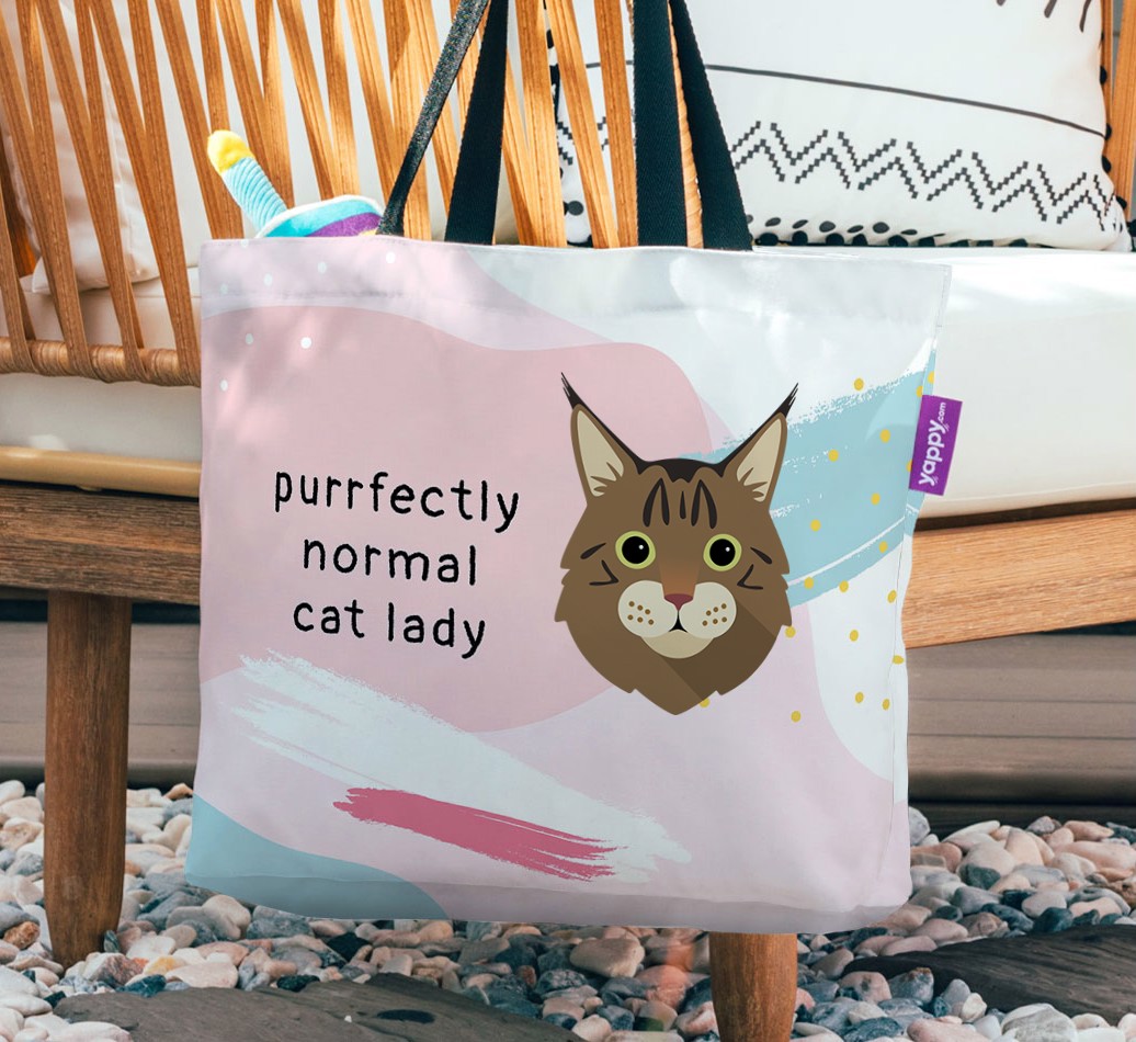 Purrfectly Normal Cat Lady: Canvas Bag - hanging on a chair