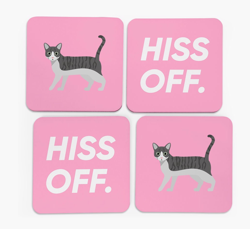 'Hiss Off' Coasters - Set of 4 - front of coasters