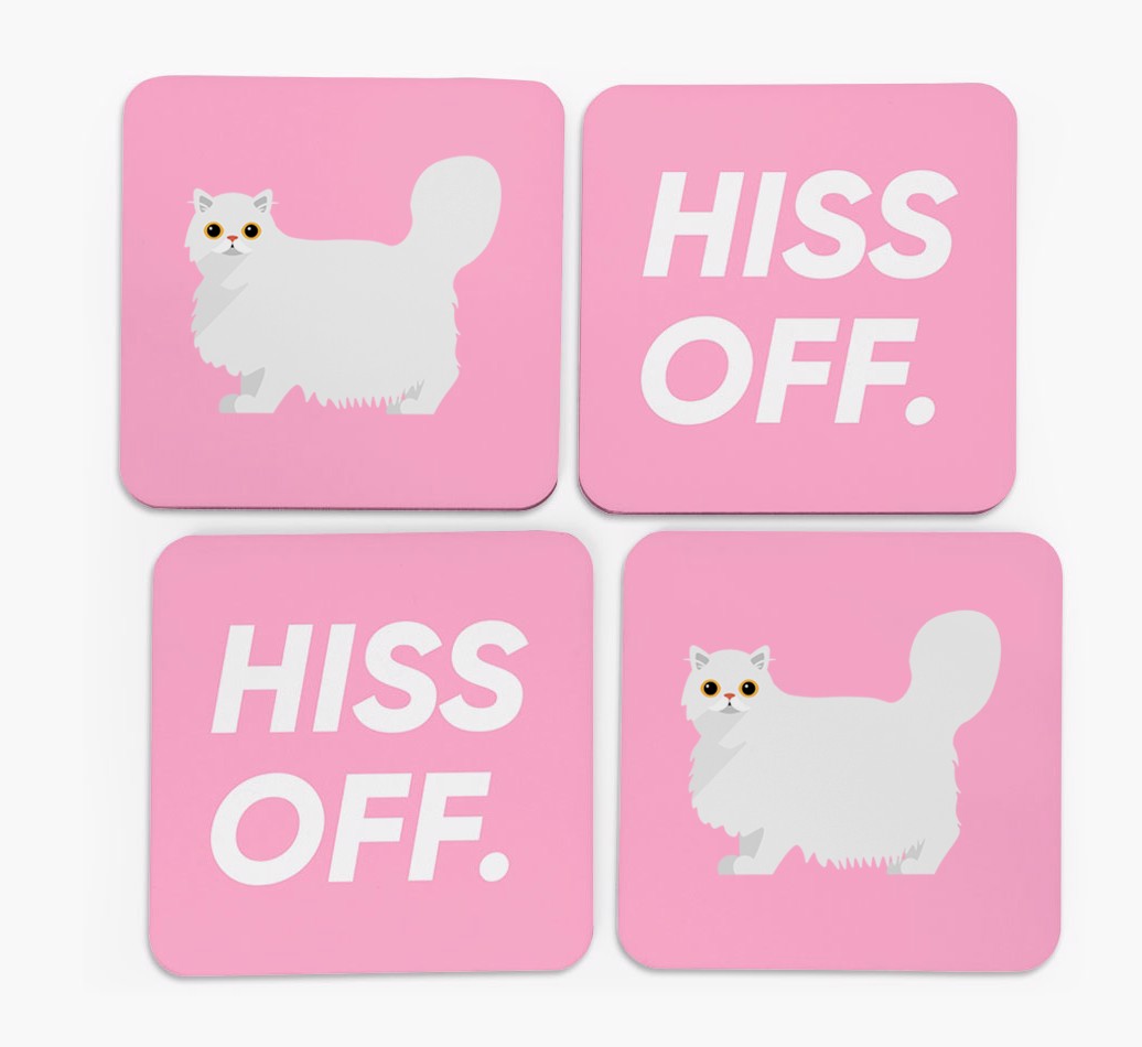 'Hiss Off' Coasters - Set of 4 - front of coasters