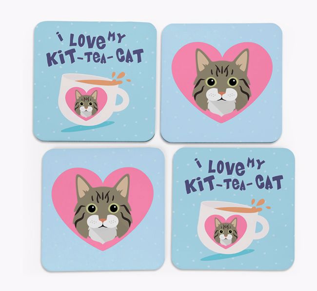 'I Love My Kit-Tea-Cat' - Personalized {breedFullName} Coasters (Set of 4)