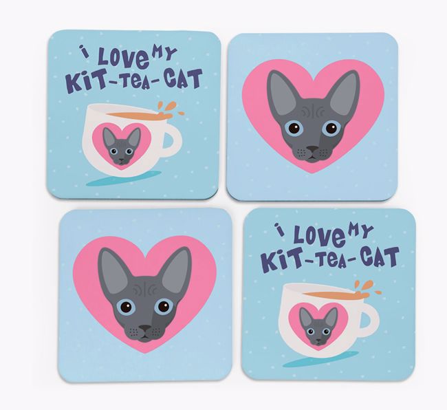 'I Love My Kit-Tea-Cat' - Personalized {breedFullName} Coasters (Set of 4)