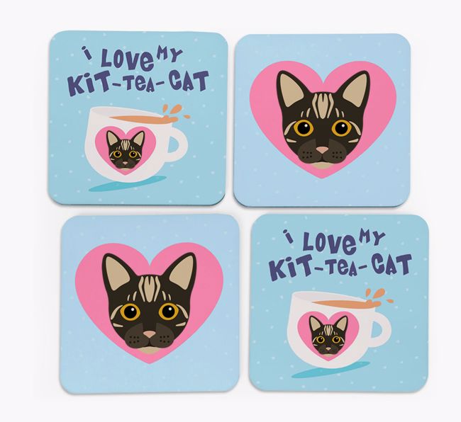 'I Love My Kit-Tea-Cat' - Personalized {breedFullName} Coasters (Set of 4)