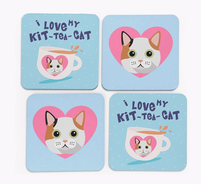 'I Love My Kit-Tea-Cat' - Personalised {breedFullName} Coasters (Set of 4)