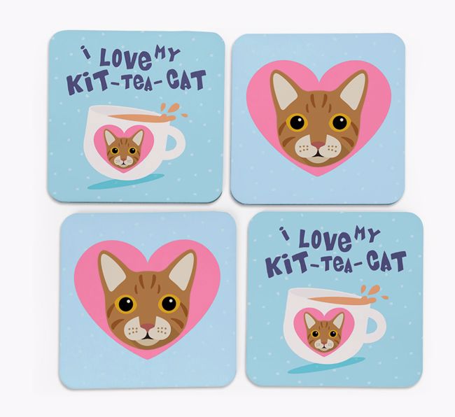 'I Love My Kit-Tea-Cat' - Personalised {breedFullName} Coasters (Set of 4)