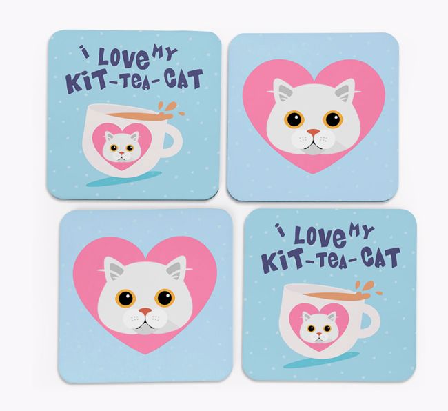 'I Love My Kit-Tea-Cat' - Personalised {breedFullName} Coasters (Set of 4)