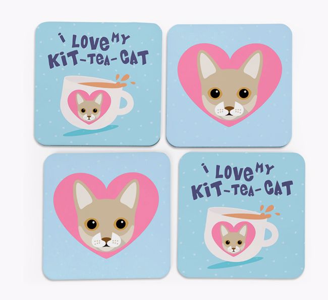'I Love My Kit-Tea-Cat' - Personalised {breedFullName} Coasters (Set of 4)