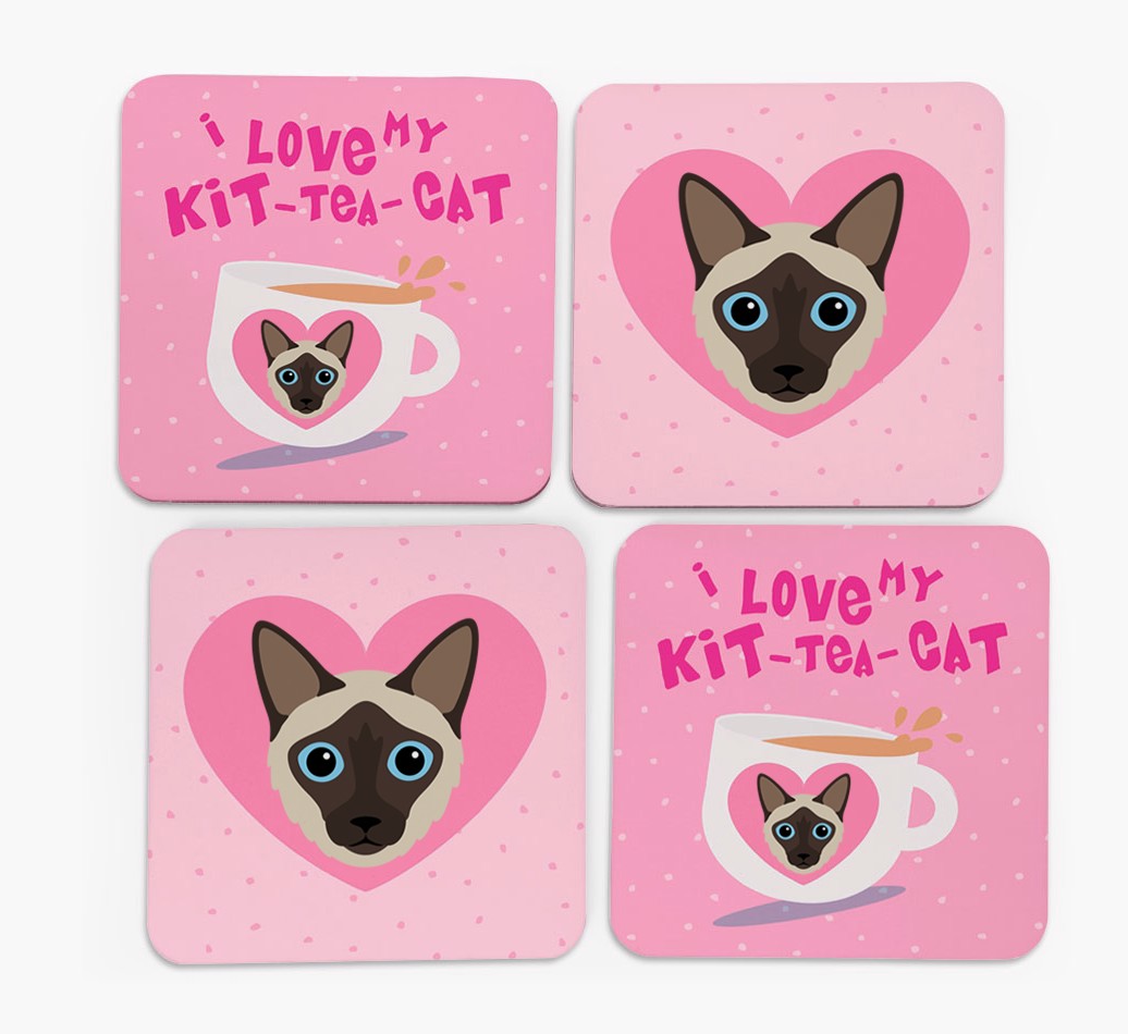 I Love My Kit-Tea-Cat' Coasters - Set of 4 - front of coasters