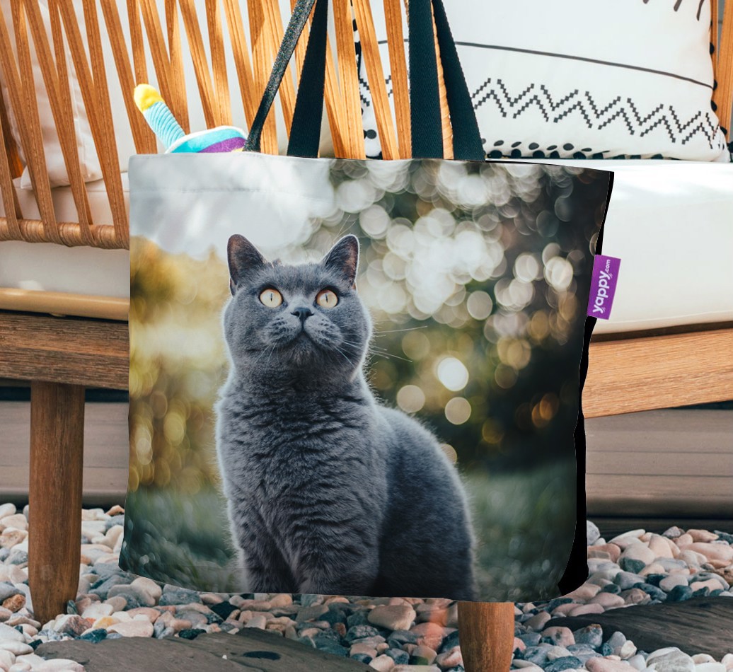 Photo Upload Canvas Bag: Personalized for your {breedCommonName} - hanging on a chair