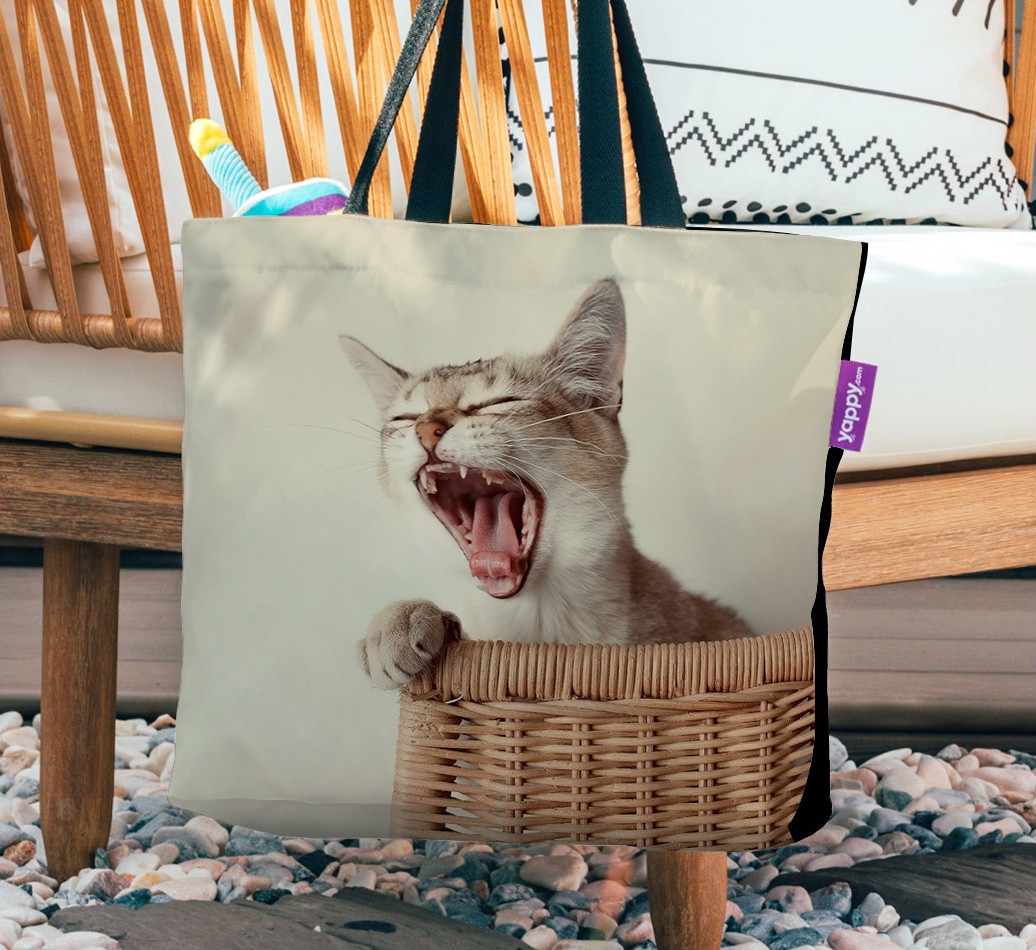 Photo Upload Canvas Bag: Personalised for your {breedCommonName} - hanging on a chair