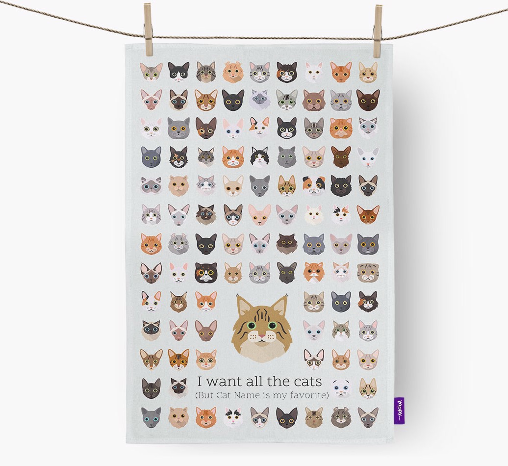 '{breedFullName} 'I want all the cats' Personalized Dish Towel