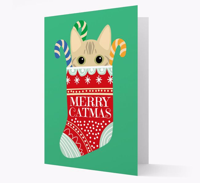 'Merry Catmas' Stocking -  Personalised Christmas Card with {breedFullName} Icon