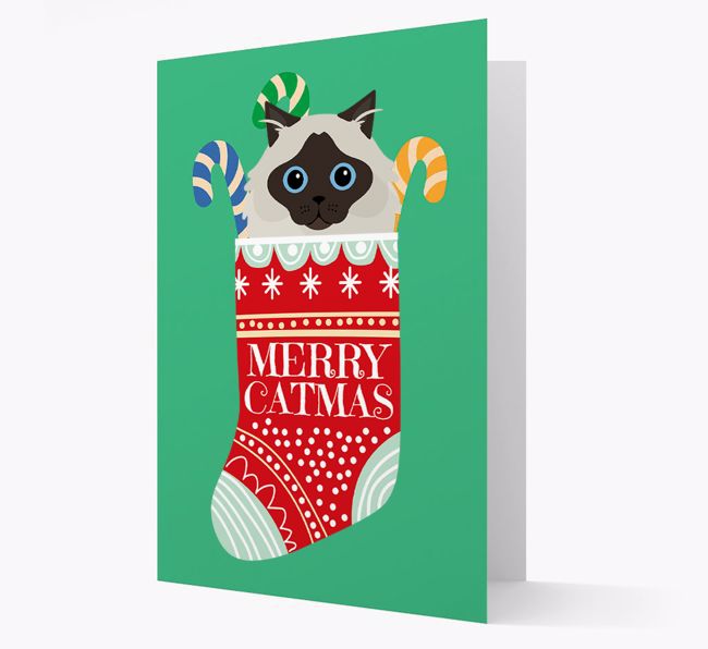 'Merry Catmas' Stocking -  Personalised Christmas Card with {breedFullName} Icon