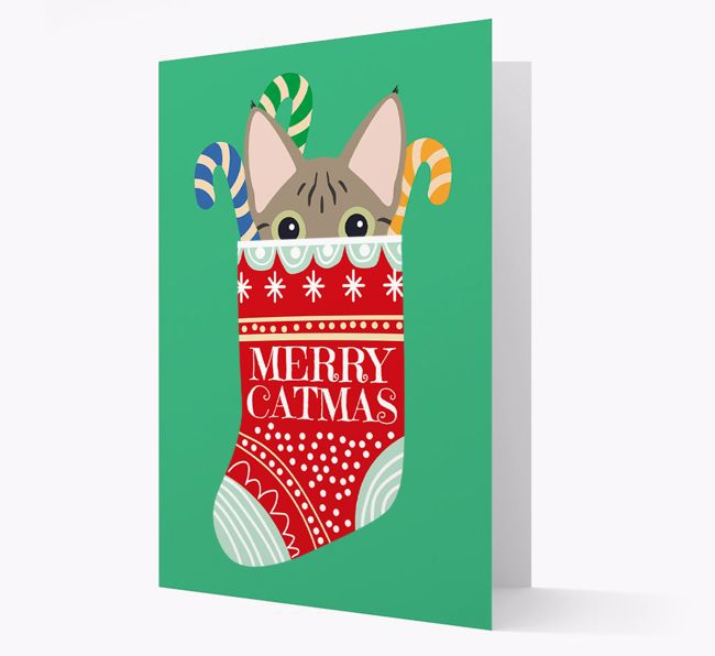 'Merry Catmas' Stocking -  Personalized Christmas Card with {breedFullName} Icon