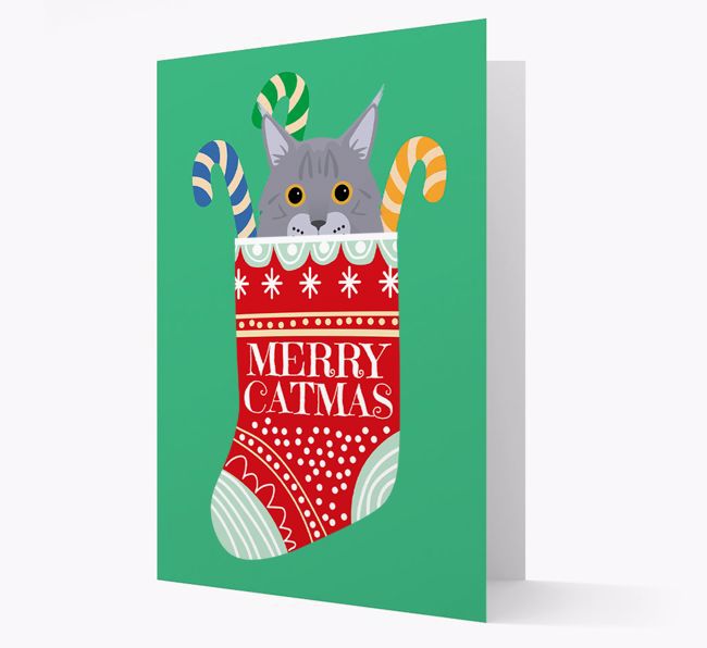 'Merry Catmas' Stocking -  Personalized Christmas Card with {breedFullName} Icon