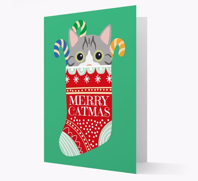 'Merry Catmas' Stocking -  Personalized Christmas Card with {breedFullName} Icon