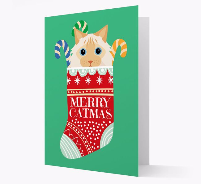 'Merry Catmas' Stocking -  Personalised Christmas Card with {breedFullName} Icon