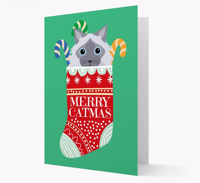 'Merry Catmas' Stocking -  Personalised Christmas Card with {breedFullName} Icon