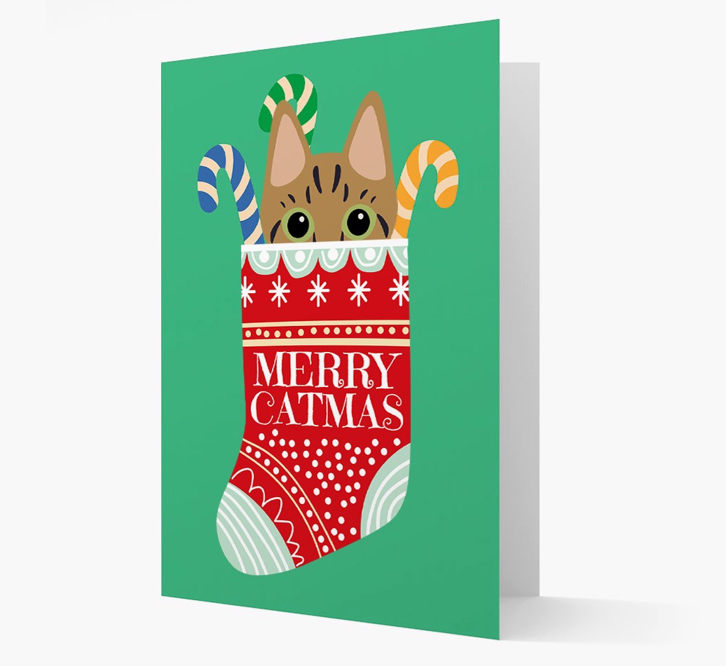 'Merry Catmas' Card with {breedCommonName} Icon Front