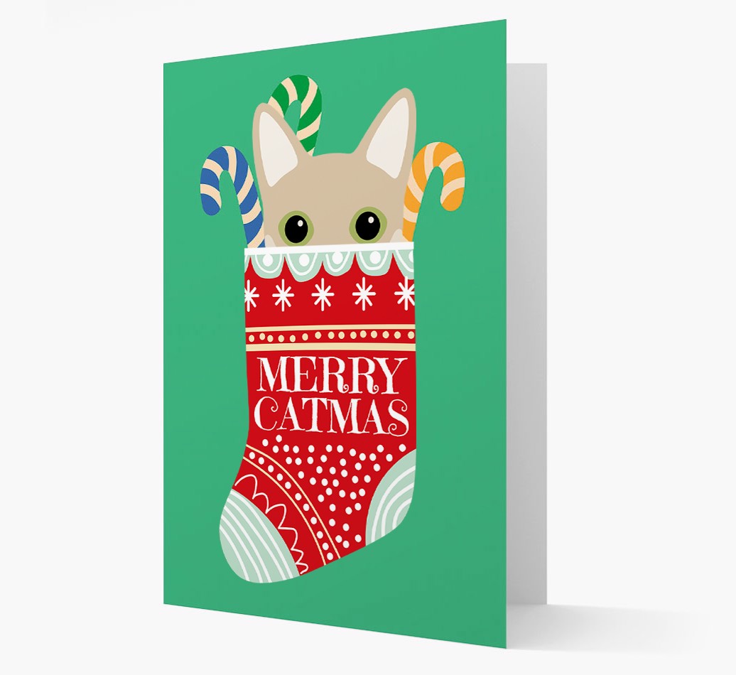'Merry Catmas' Card with {breedCommonName} Icon Front
