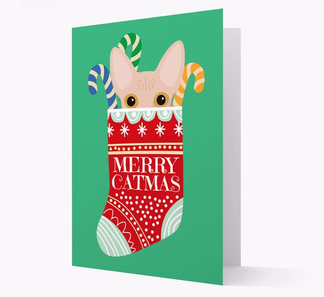 'Merry Catmas' Stocking -  Personalised Christmas Card with {breedFullName} Icon